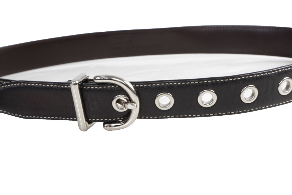 COACH Black Leather Belt Size S Silver Grommets Eyelets Horseshoe Buckle